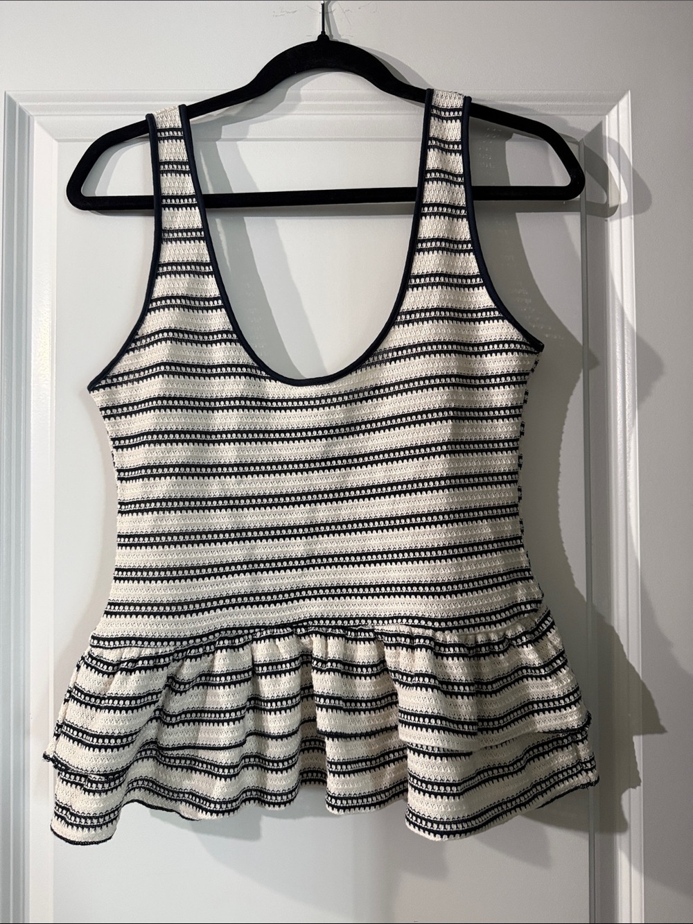 Divided Navy & White Striped Scoop Peplum Tank